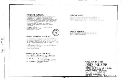 Click to see Parcel Map Book 18, pg. 175 (1993) of Nevada County Recorders Parcel Maps Book 18