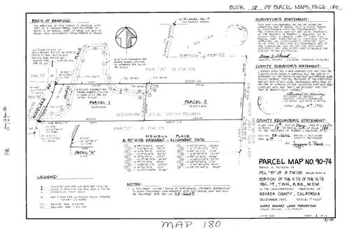 Click to see Parcel Map Book 18, pg. 180 (1993) of Nevada County Recorders Parcel Maps Book 18