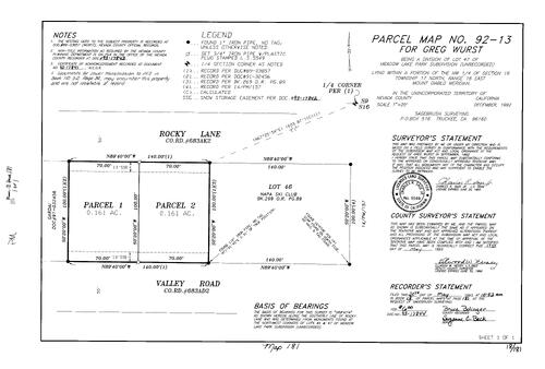 Click to see Parcel Map Book 18, pg. 181 (1993) of Nevada County Recorders Parcel Maps Book 18