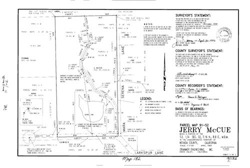 Click to see Parcel Map Book 18, pg. 182 (1993) of Nevada County Recorders Parcel Maps Book 18