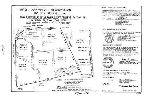 Click to see Parcel Map Book 18, pg. 192 (1993) of Nevada County Recorders Parcel Maps Book 18