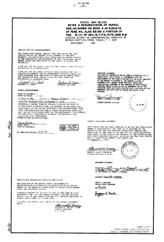 Click to see Parcel Map Book 18, pg. 194 (1993) of Nevada County Recorders Parcel Maps Book 18
