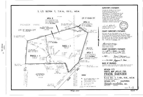 Click to see Parcel Map Book 18, pg. 203 (1993) of Nevada County Recorders Parcel Maps Book 18
