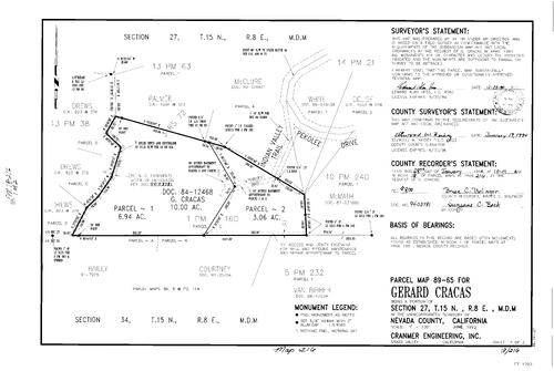 Click to see Parcel Map Book 18, pg. 216 (1994) of Nevada County Recorders Parcel Maps Book 18