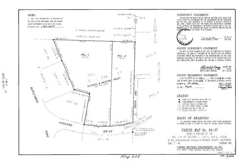 Click to see Parcel Map Book 18, pg. 228 (1994) of Nevada County Recorders Parcel Maps Book 18
