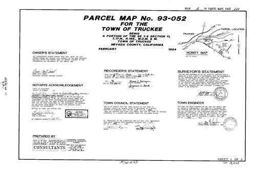 Click to see Parcel Map Book 18, pg. 233 (1994) of Nevada County Recorders Parcel Maps Book 18