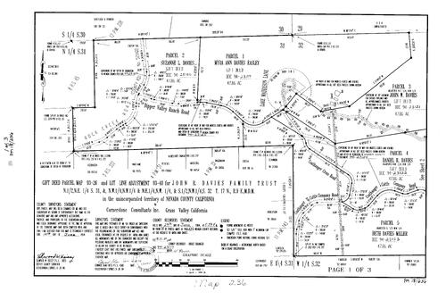 Click to see Parcel Map Book 18, pg. 236 (1994) of Nevada County Recorders Parcel Maps Book 18