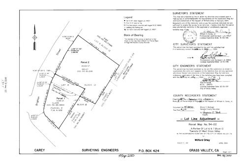 Click to see Parcel Map Book 18, pg. 250 (1994) of Nevada County Recorders Parcel Maps Book 18