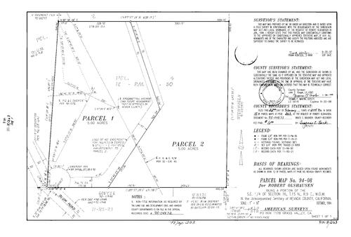 Click to see Parcel Map Book 18, pg. 263 (1995) of Nevada County Recorders Parcel Maps Book 18