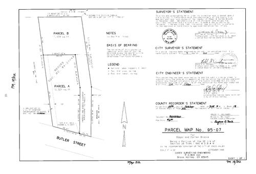 Click to see Parcel Map Book 18, pg. 312 (1996) of Nevada County Recorders Parcel Maps Book 18