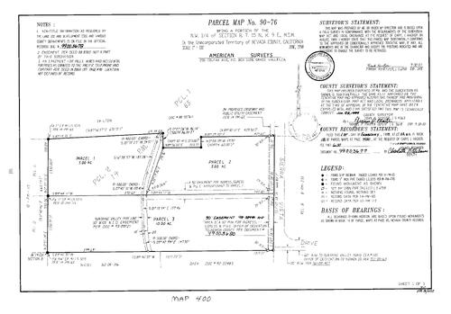 Click to see Parcel Map Book 18, pg. 400 (1999) of Nevada County Recorders Parcel Maps Book 18