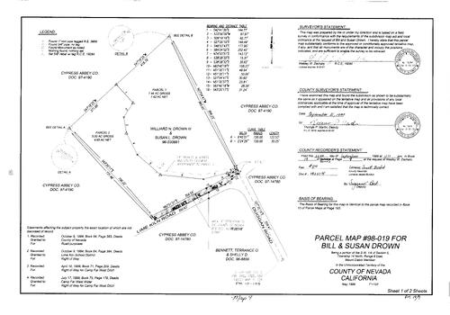 Click to see Parcel Map Book 19, pg. 9 (1999) of Nevada County Recorders Parcel Maps Book 19