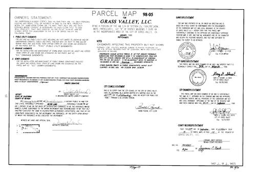 Click to see Parcel Map Book 19, pg. 10 (1999) of Nevada County Recorders Parcel Maps Book 19