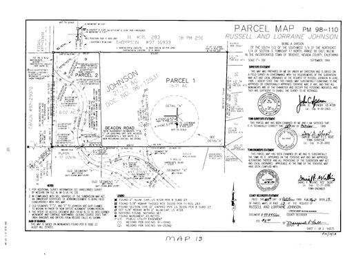 Click to see Parcel Map Book 19, pg. 13 (1999) of Nevada County Recorders Parcel Maps Book 19