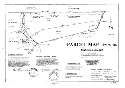Click to see Parcel Map Book 19, pg. 15 (1999) of Nevada County Recorders Parcel Maps Book 19