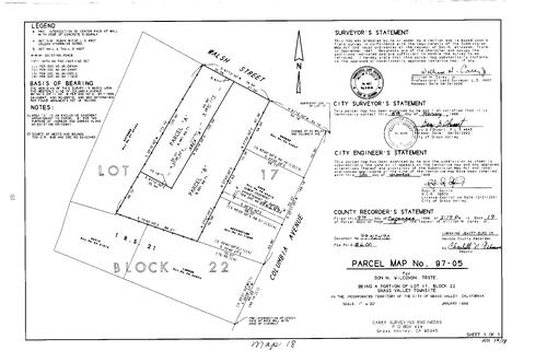 Click to see Parcel Map Book 19, pg. 18 (1999) of Nevada County Recorders Parcel Maps Book 19