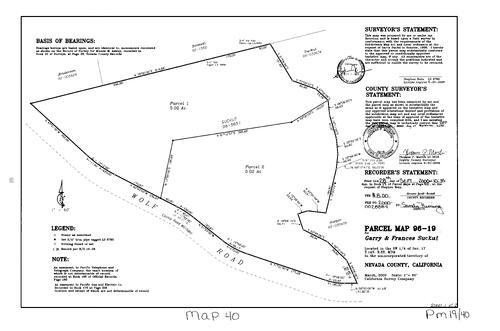 Click to see Parcel Map Book 19, pg. 40 of Nevada County Recorders Parcel Maps Book 19