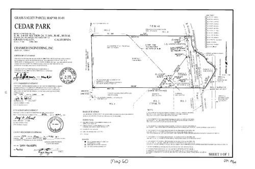 Click to see Parcel Map Book 19, pg. 60 (2001) of Nevada County Recorders Parcel Maps Book 19