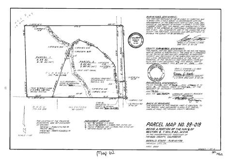 Click to see Parcel Map Book 19, pg. 62 (2001) of Nevada County Recorders Parcel Maps Book 19