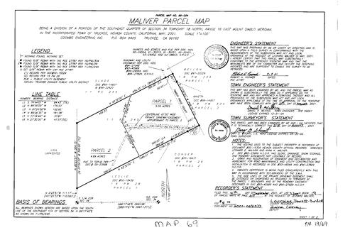 Click to see Parcel Map Book 19, pg. 69 (2001) of Nevada County Recorders Parcel Maps Book 19