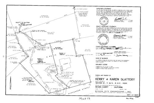 Click to see Parcel Map Book 19, pg. 73 (2001) of Nevada County Recorders Parcel Maps Book 19