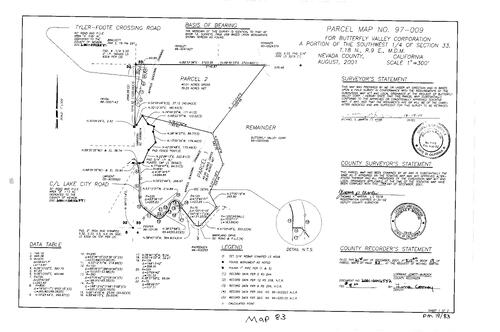 Click to see Parcel Map Book 19, pg. 83 (2001) of Nevada County Recorders Parcel Maps Book 19