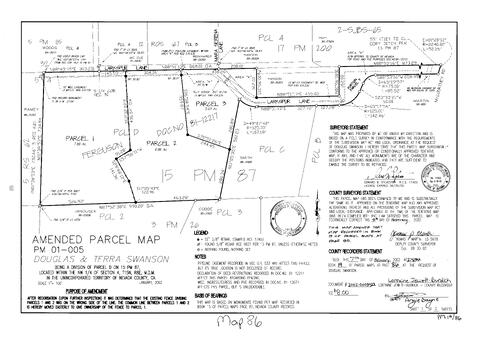 Click to see Parcel Map Book 19, pg. 86 (2002) of Nevada County Recorders Parcel Maps Book 19