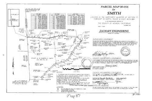 Click to see Parcel Map Book 19, pg. 87 (2002) of Nevada County Recorders Parcel Maps Book 19