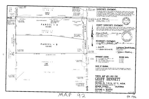 Click to see Parcel Map Book 19, pg. 92 (2002) of Nevada County Recorders Parcel Maps Book 19