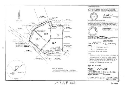 Click to see Parcel Map Book 19, pg. 105 (2003) of Nevada County Recorders Parcel Maps Book 19