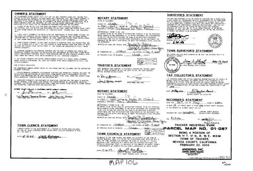 Click to see Parcel Map Book 19, pg. 106 (2003) of Nevada County Recorders Parcel Maps Book 19