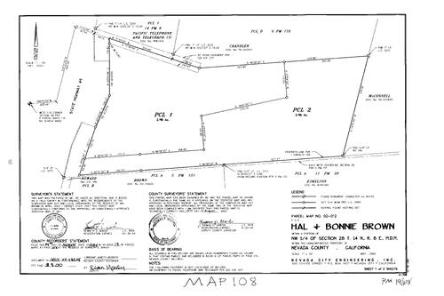 Click to see Parcel Map Book 19, pg. 108 (2003) of Nevada County Recorders Parcel Maps Book 19