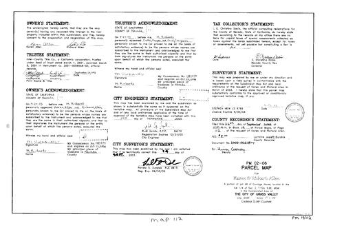 Click to see Parcel Map Book 19, pg. 112 (2003) of Nevada County Recorders Parcel Maps Book 19