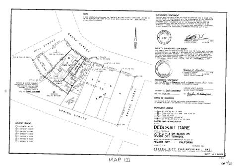 Click to see Parcel Map Book 19, pg. 121 (2004) of Nevada County Recorders Parcel Maps Book 19