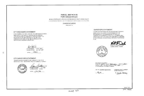 Click to see Parcel Map Book 19, pg. 123 (2004) of Nevada County Recorders Parcel Maps Book 19