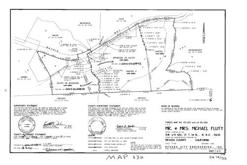 Click to see Parcel Map Book 19, pg. 132 (2004) of Nevada County Recorders Parcel Maps Book 19