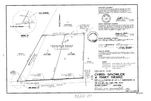 Click to see Parcel Map Book 19, pg. 137 (2004) of Nevada County Recorders Parcel Maps Book 19