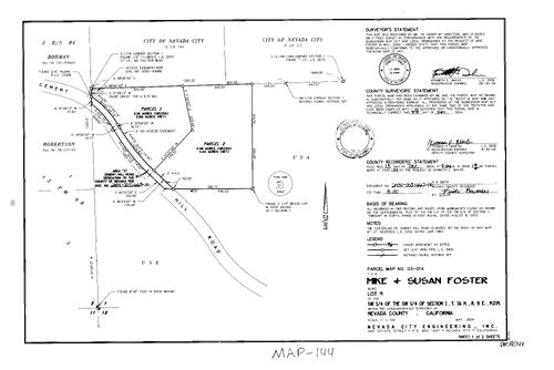 Click to see Parcel Map Book 19, pg. 144 (2004) of Nevada County Recorders Parcel Maps Book 19
