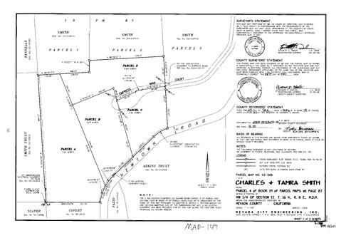 Click to see Parcel Map Book 19, pg. 147 (2004) of Nevada County Recorders Parcel Maps Book 19