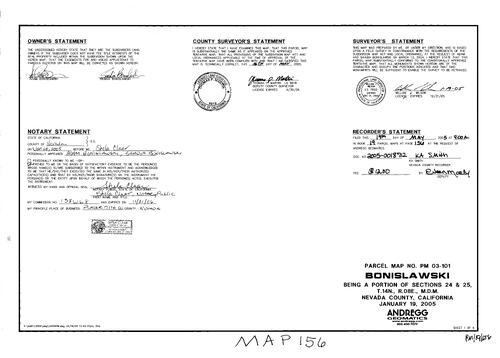 Click to see Parcel Map Book 19, pg. 156 (2005) of Nevada County Recorders Parcel Maps Book 19