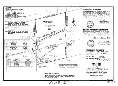 Click to see Parcel Map Book 19, pg. 157 (2005) of Nevada County Recorders Parcel Maps Book 19