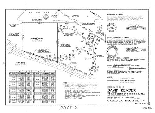 Click to see Parcel Map Book 19, pg. 161 (2005) of Nevada County Recorders Parcel Maps Book 19