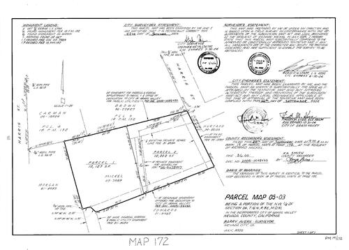 Click to see Parcel Map Book 19, pg. 172 (2005) of Nevada County Recorders Parcel Maps Book 19