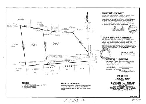 Click to see Parcel Map Book 19, pg. 184 (2005) of Nevada County Recorders Parcel Maps Book 19