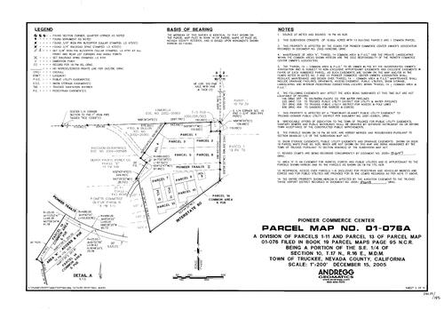 Click to see Parcel Map Book 19, pg. 185 (2005) of Nevada County Recorders Parcel Maps Book 19