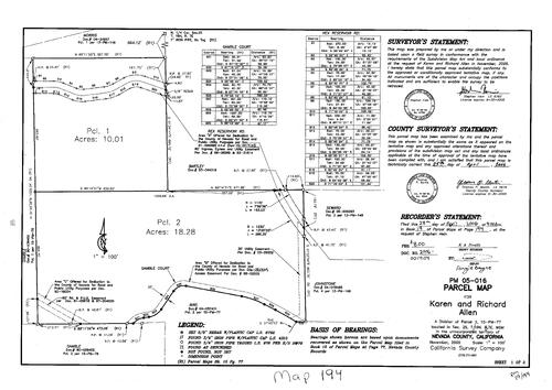 Click to see Parcel Map Book 19, pg. 194 (2006) of Nevada County Recorders Parcel Maps Book 19
