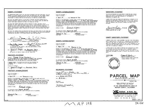 Click to see Parcel Map Book 19, pg. 198 (2006) of Nevada County Recorders Parcel Maps Book 19