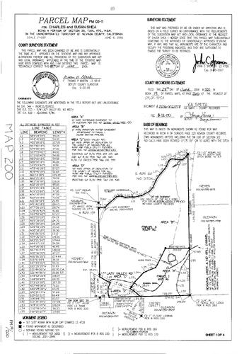 Click to see Parcel Map Book 19, pg. 200 (2006) of Nevada County Recorders Parcel Maps Book 19