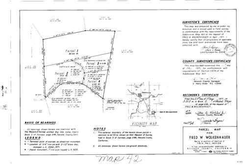 Click to see Parcel Map Book 2, pg. 42 (1971) of Nevada County Recorders Parcel Maps Book 2