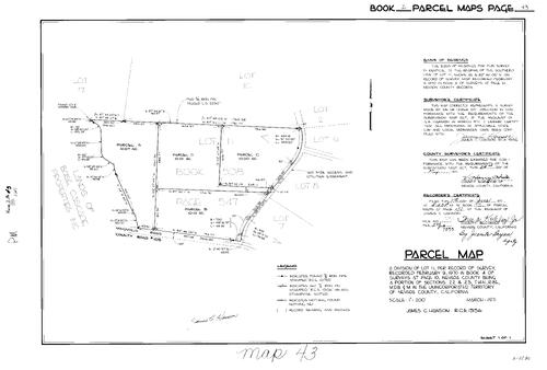 Click to see Parcel Map Book 2, pg. 43 (1971) of Nevada County Recorders Parcel Maps Book 2
